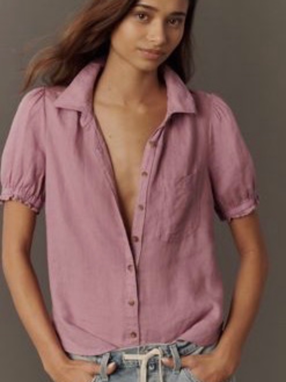 Pilcro Aly 100% Linen Puff-Sleeve Blouse - NWTs!
